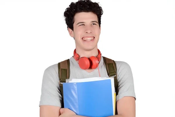 Portret van de jonge student holding laptop. — Stockfoto