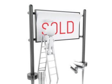 Beyaz insanlarla 3D satılan reklam billboard