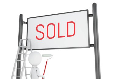 Beyaz insanlarla 3D satılan reklam billboard