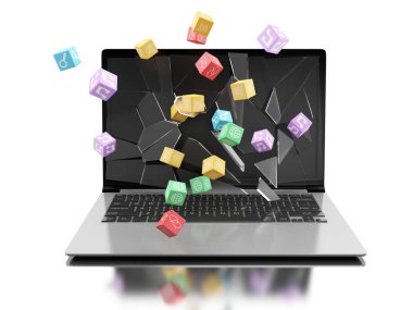 app simgeleri ile 3D kırık laptop perde