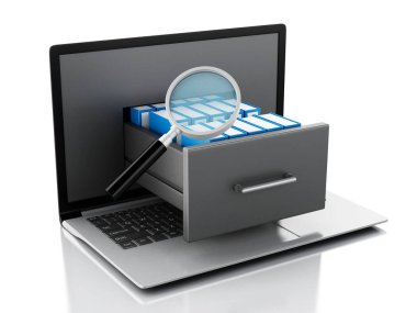 Veri deposu. Laptop ve dosyalar 3d