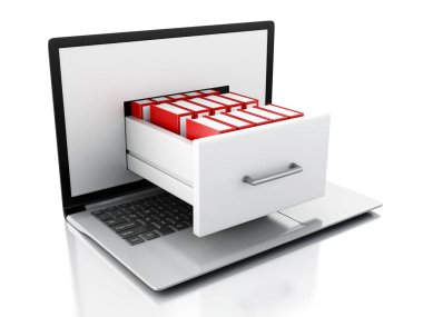 Veri deposu. Laptop ve dosyalar 3d