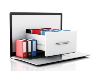 Veri deposu. Laptop ve dosyalar 3d