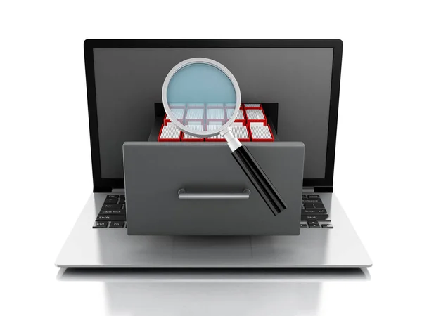 Datenspeicherung. Laptop und Dateien 3D — Stockfoto