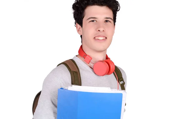 Portret van de jonge student holding laptop. — Stockfoto