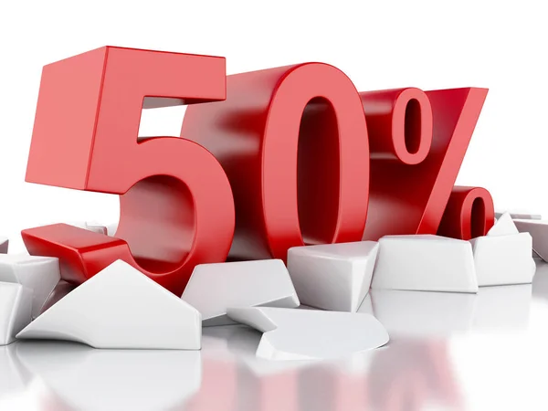 3d 50% icon on cracked surface — Stock Photo, Image