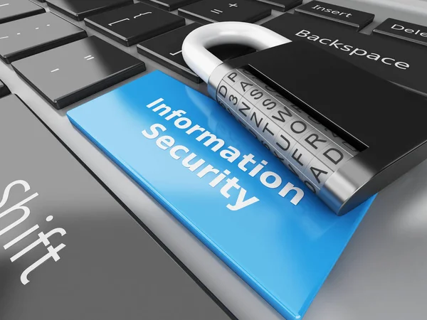 3d closed Padlock and Information Security on computer keyboard. — Stock Photo, Image