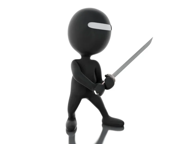 3d Ninja con spada in postura aggressiva — Foto Stock