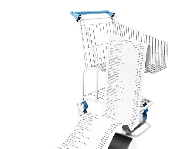 3d Shopping cart with cash receipt — Stock Photo, Image
