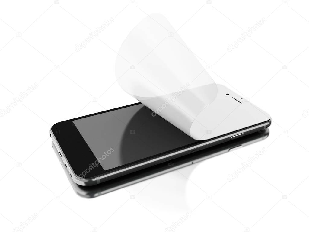 3d Installation of protective film on a smartphone