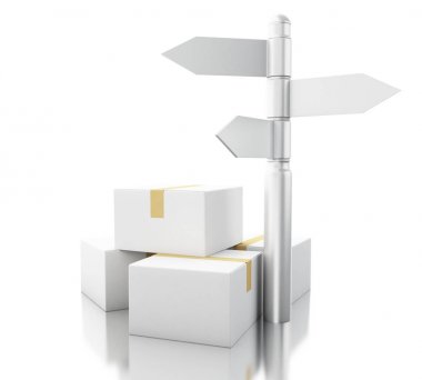 3D Carboard işareti posta kutularıyla. Teslimat kavramı.