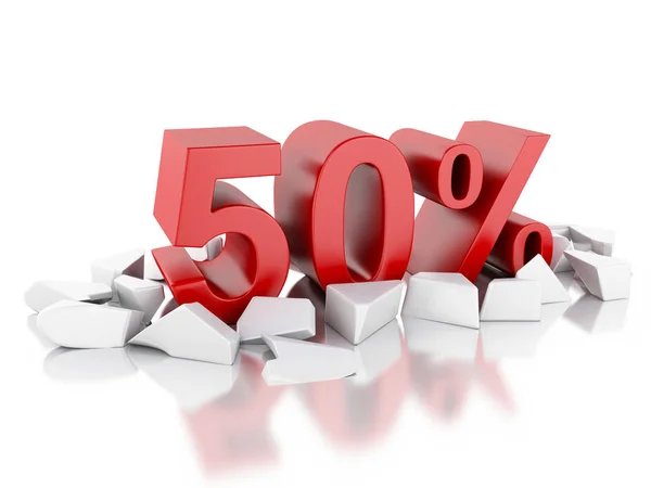 3d 50% icon on cracked surface — Stock Photo, Image