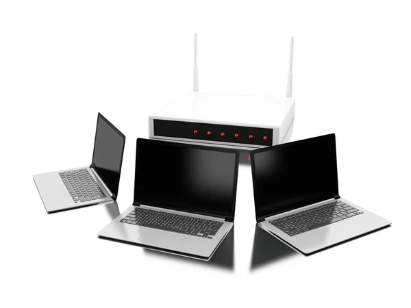 Routeur 3d connecté à un ordinateur portable — Photo