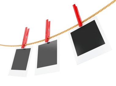 clothesline üzerinde asılı 3d fotoğraf çerçeveleri. 