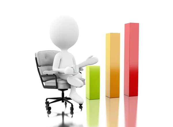 3d White people sitting on chair with business graph — Stock Photo, Image