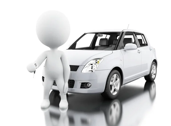 3d personas blancas comprando un coche nuevo — Foto de Stock