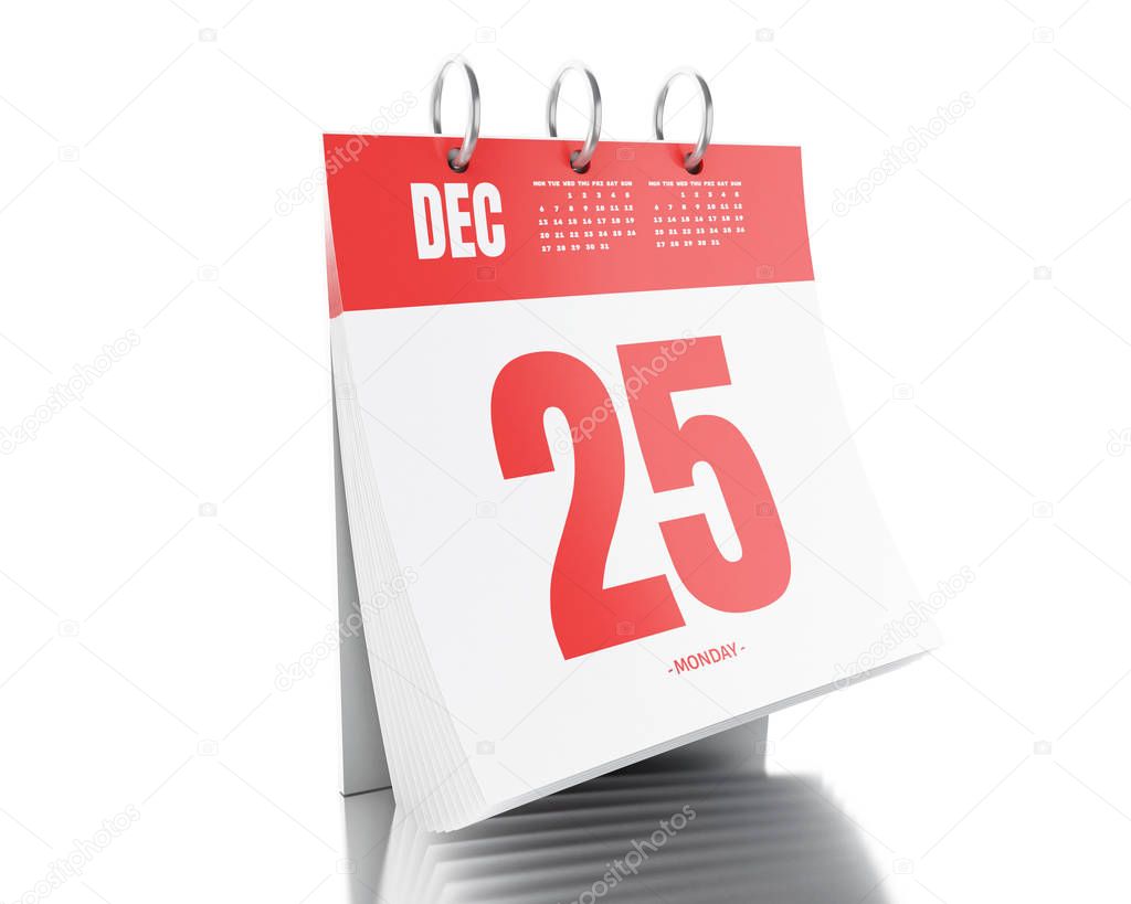 3d Day calendar with date December 25, 2017