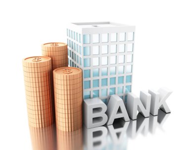 3D çizim. Kumbara bina içine para koyarak