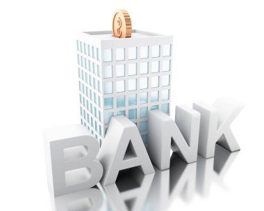 3D çizim. Kumbara bina içine para koyarak