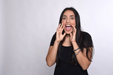 Young woman shouting and screaming clipart
