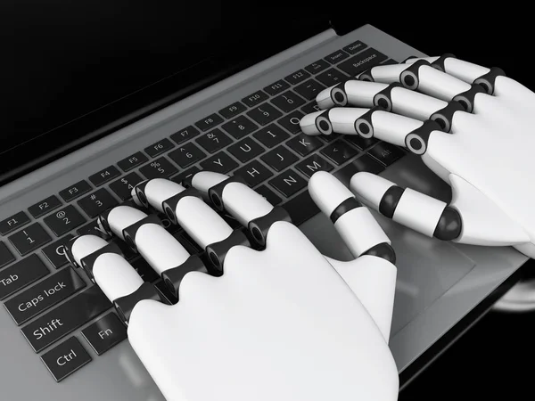 3d illustration. Robotic hands typing on a notebook keyboard — Stock Photo, Image