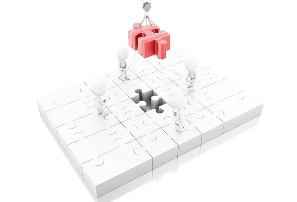 3d illustration. Business team building a puzzle jigsaw — Stock Photo, Image