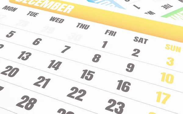 3d Close up of december calendar — Stock Photo, Image