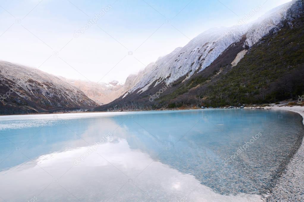 Emerald lake (Laguna Esmeralda) in Ushuaia.