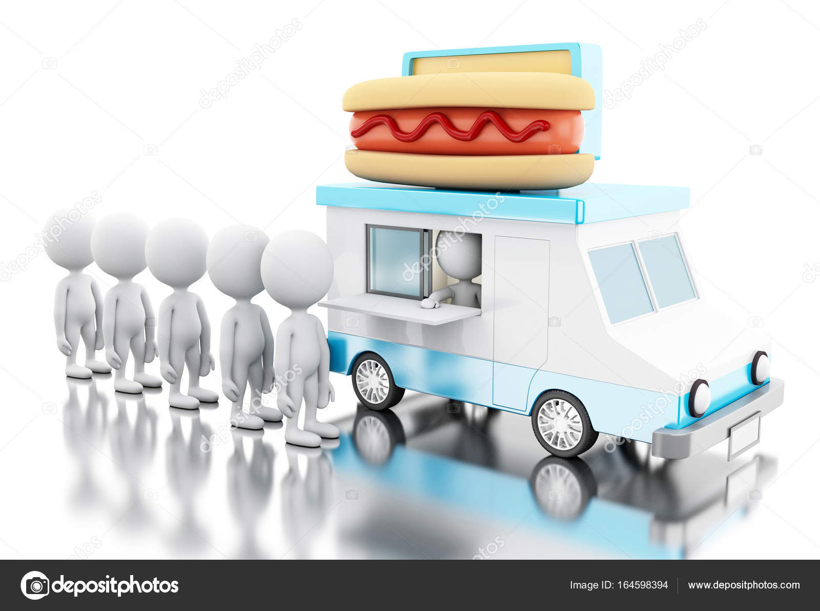 3d Hot Dog Food Truck With White People Waiting In Line Stock Photo C Nicomenijes 164598394