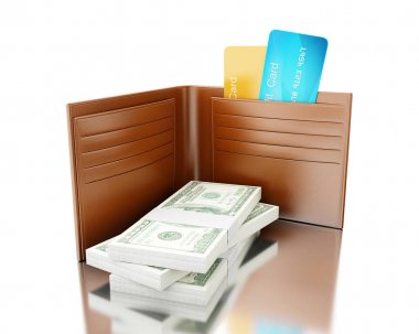 3D kredi kartı faturaları yığını ile cüzdan