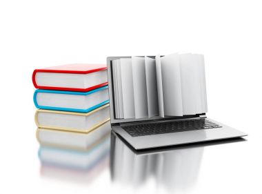 kitap sayfaları ile 3D dizüstü bilgisayar