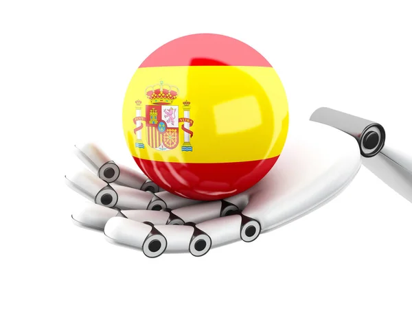 3 d イラスト。スペインの旗のアイコンを持っているロボットの手 — ストック写真
