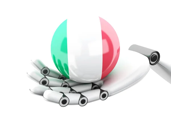 Ilustración 3d. Mano robótica sosteniendo icono de bandera de Italia —  Fotos de Stock