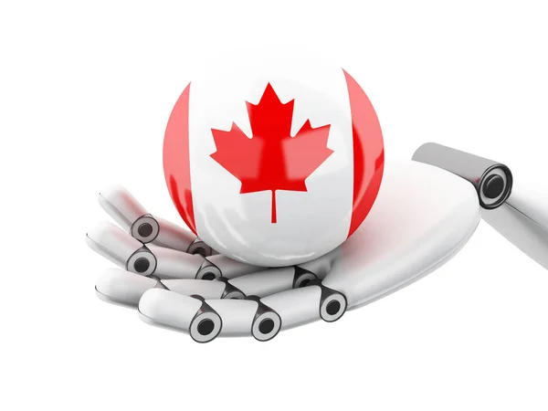 Illustrazione 3d. Mano robotica che tiene l'icona della bandiera canadese — Foto Stock