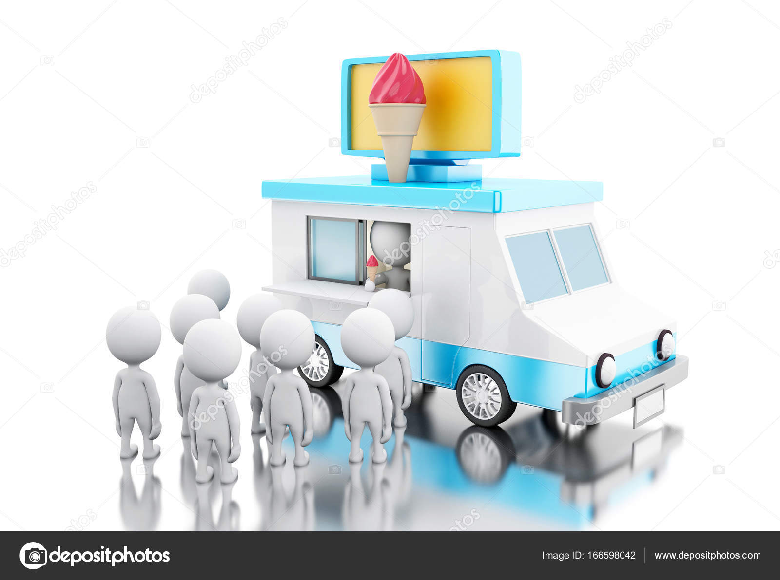 3d Ice Cream Food Truck With White People Waiting In Line Stock Photo C Nicomenijes 166598042