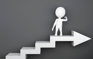 Oku merdiven üzerinde duran ve üzerinde yazma 3d beyazlar 