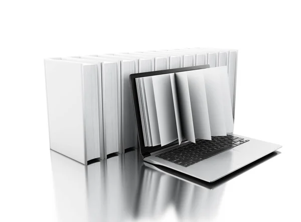 3d Laptop computer with book pages — Stock Photo, Image