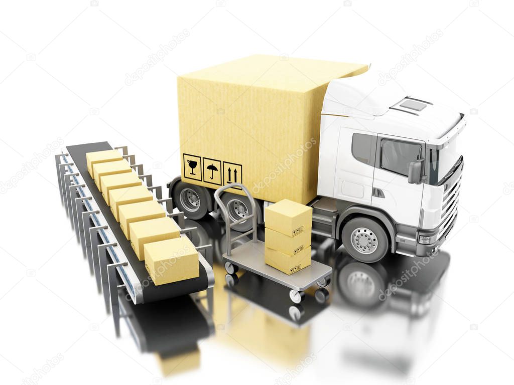 3d Truck with carboard boxes