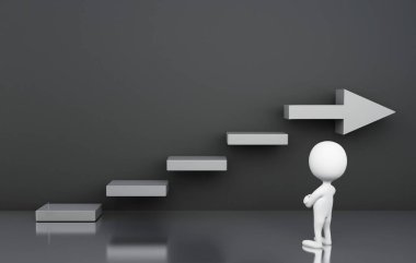 3d beyaz insanlar merdiven düşünceli arıyorum