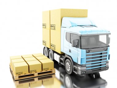 Palet üzerindeki carboard kutuları ile 3D kamyon