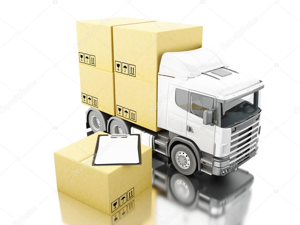 3d Truck with carboard boxes and checklist