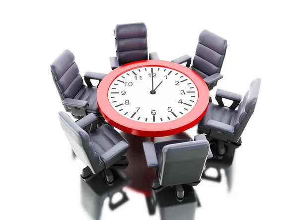 3d Office table as clock with armchairs — Stock Photo, Image