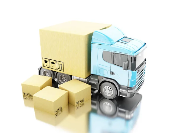 3d Truck with carboard boxes — Stock Photo, Image