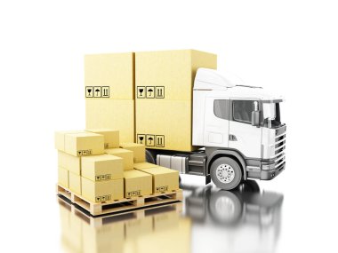 Palet üzerindeki carboard kutuları ile 3D kamyon