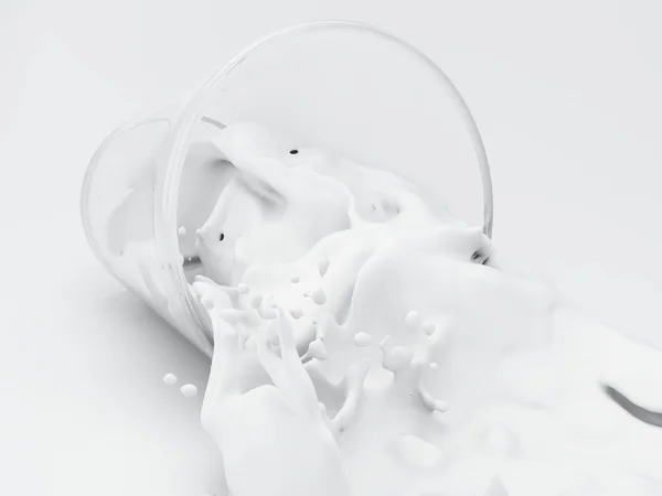 玻璃溅起的 3d 牛奶 — 图库照片