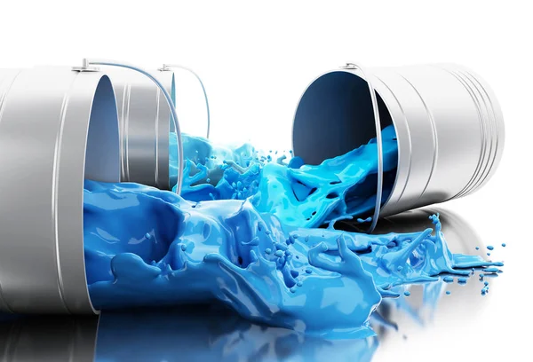 3d Blue paint splashing out of cans — Stock Photo, Image