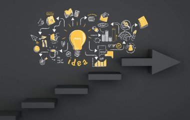 Çizim stratejik fikir kroki ile 3D merdiven ok