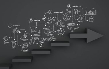 iş kroki çizim ile 3d merdiven ok.