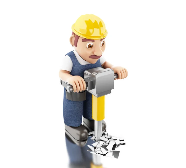 3D dělník s kladivem pracuje na konstrukci — Stock fotografie