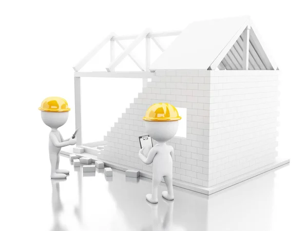 3d Casa en construcción con los constructores —  Fotos de Stock